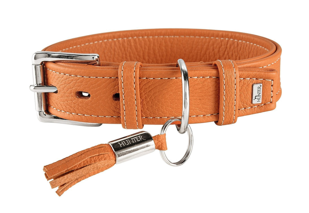 HUNTER Cannes Leather Collar, 55 cm, Orange 55 (39 - 47 cm, 3,5 cm width) - PawsPlanet Australia