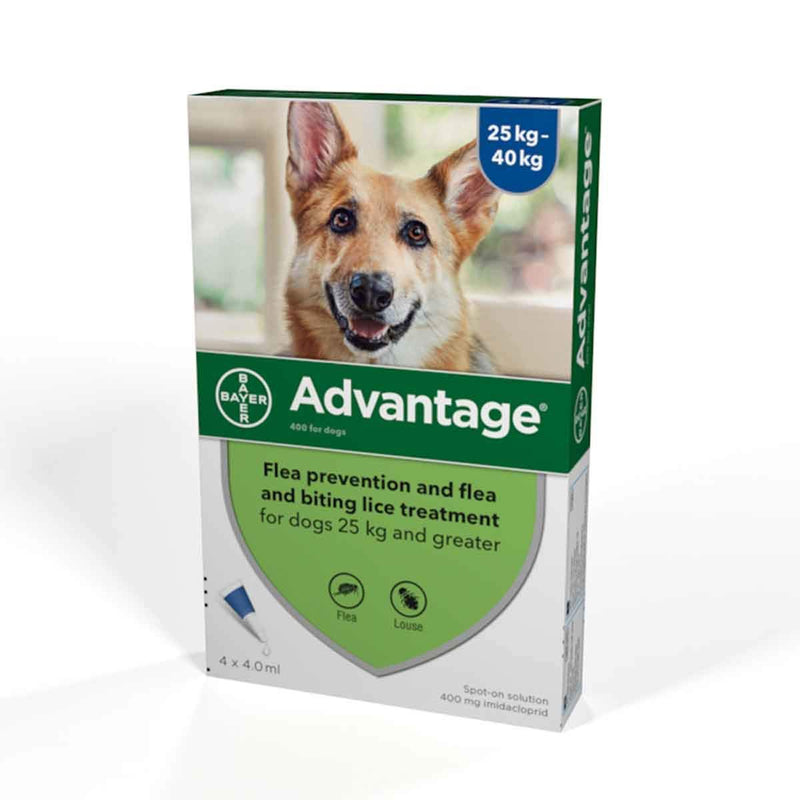 Advantage Spot On Flea Treatment 400 Extra Large Dogs 25-40kg, 4 pipettes - PawsPlanet Australia