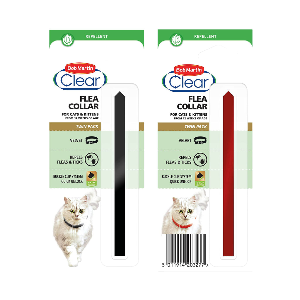 Bob Martin Clear | Cat Flea Collars with Bell, Suitable for Kittens | Effective Flea & Tick Repellent | Contains Neem | Black & Red (2 Pack) - PawsPlanet Australia