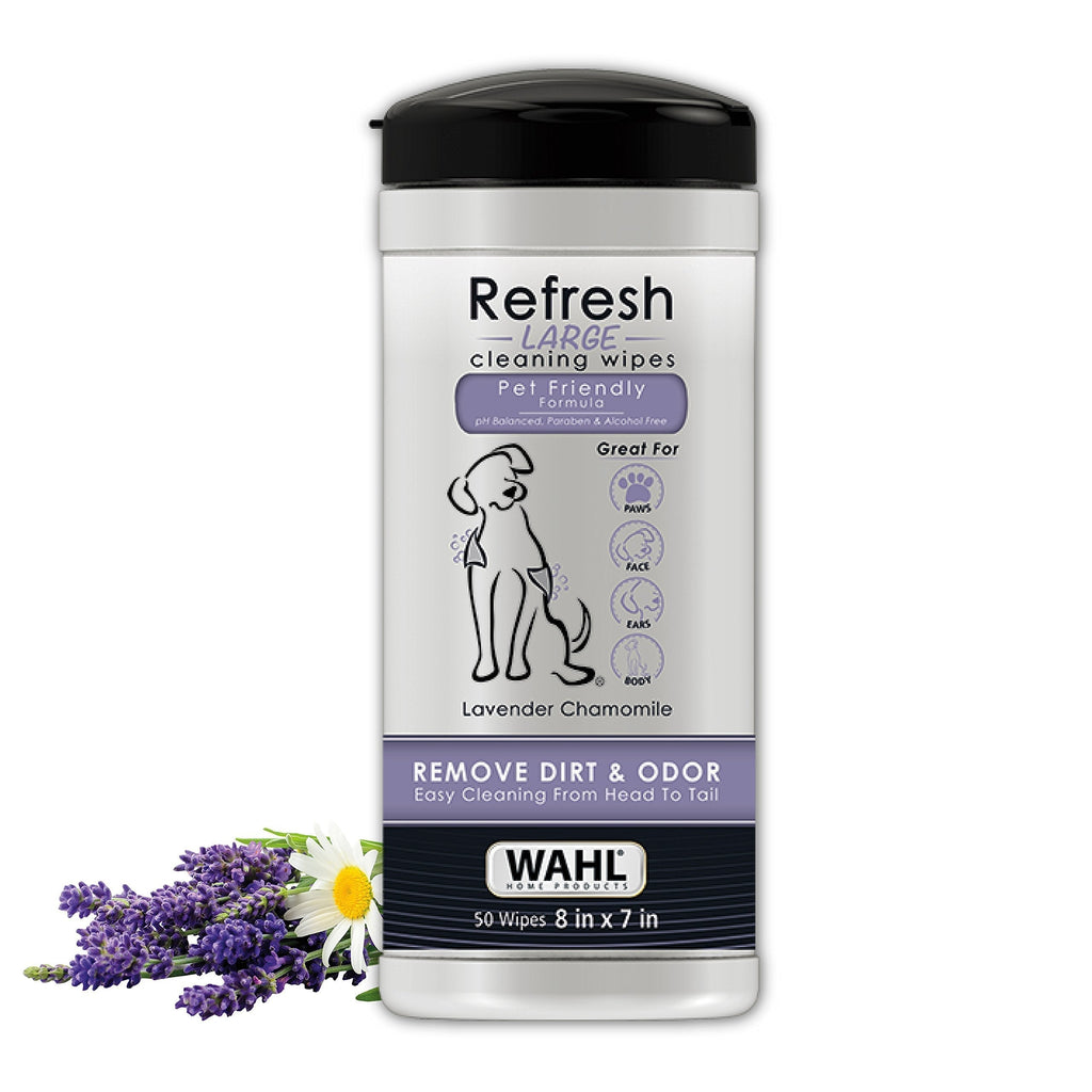 Wahl Dog Wipes Refresh Cleaning Wet Wipes, Remove Pets At Home Dirt and Odors, pH balanced, alcohol free and paraben free, 50 Wipes, Lavender Chamomile - PawsPlanet Australia