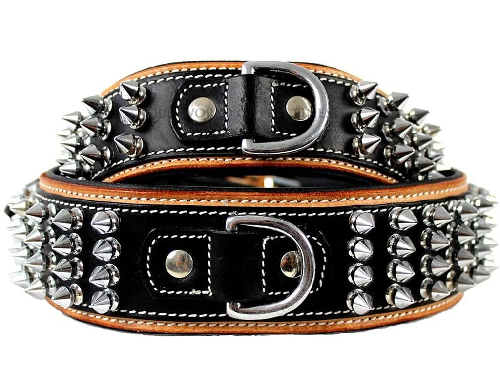 MICHUR STRIKE NO. 1 leather dog collar, collar, leather dog collar, studs, NECKLACE LEATHER COLLAR, BEIGE BLACK WIDE Neck circumference 22.05-25.04" - PawsPlanet Australia