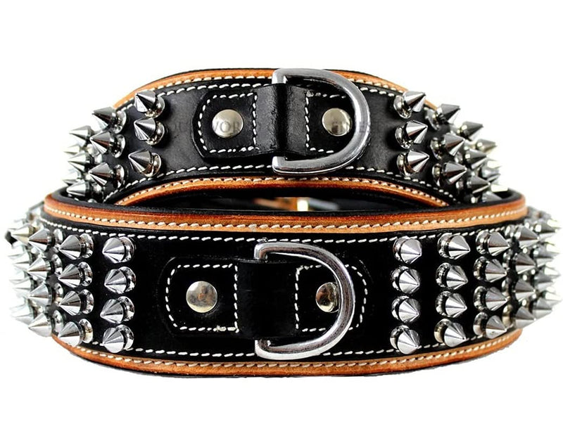 MICHUR STRIKE NO. 1 leather dog collar, collar, leather dog collar, studs, NECKLACE LEATHER COLLAR, BEIGE BLACK WIDE Neck circumference 22.05-25.04" - PawsPlanet Australia