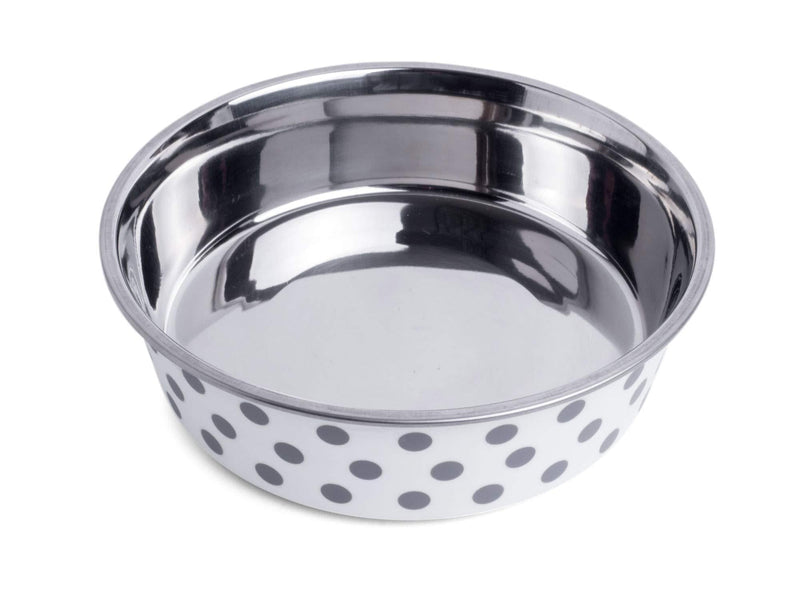 Petface Grey and White Spots Deli Dog Bowl, 17 cm Grey and White, 17 cm - PawsPlanet Australia