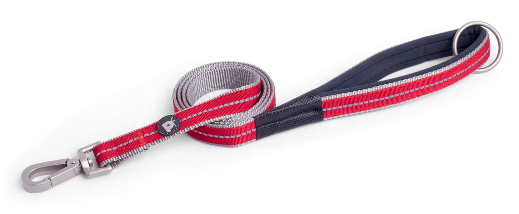 Petface Signature Padded Dog Lead, Medium, Red with grey stitch - PawsPlanet Australia