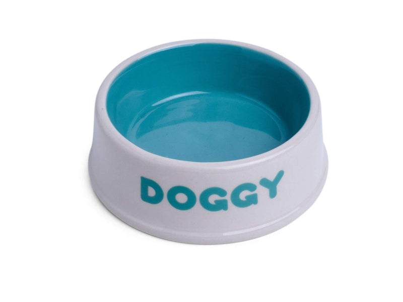 Petface Doggy Ceramic Bowl, 13 cm, Cream/Aqua - PawsPlanet Australia