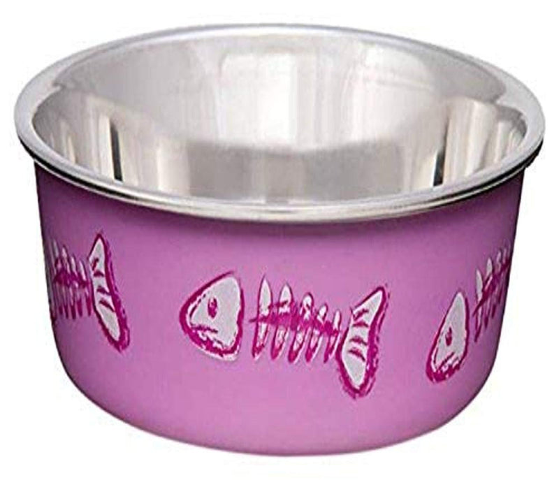 Loving Pets Stainless Steel Bella Non-Slip Dishwasher Safe & Bacteria Resistant Metallic Pet Dish - Pink Fish Skeleton - X-Small (284 ml) - PawsPlanet Australia