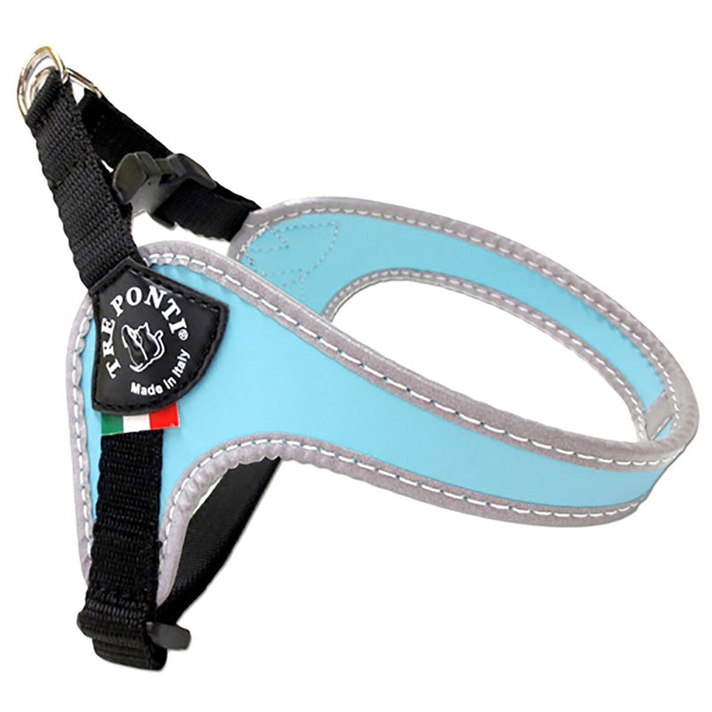 Tre Ponti Fibbia Small Dog Harness with Adjustable Belly Strap, 2.5 cm, Light Blue - PawsPlanet Australia