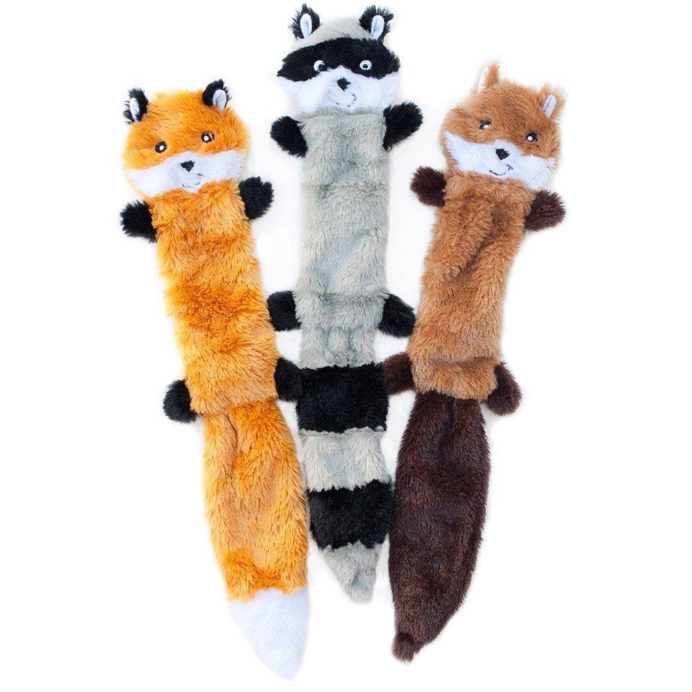 [Australia] - ZippyPaws - Skinny Peltz No Stuffing Squeaky Plush Dog Toy, Fox, Raccoon, and Squirrel - Large 