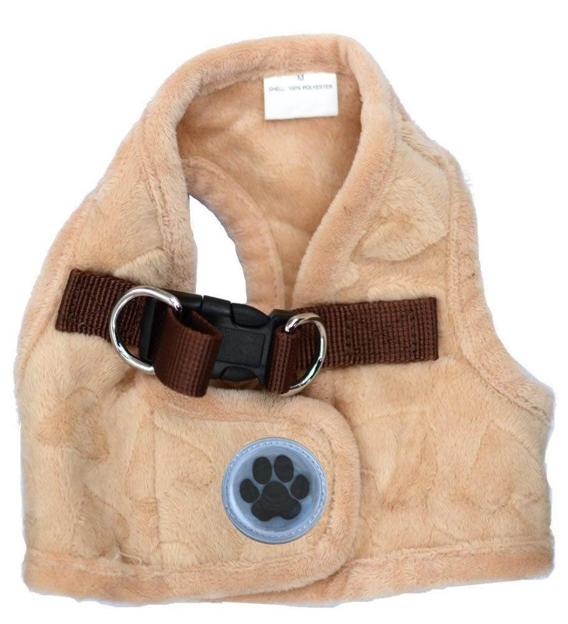 Lovely Heart Print Warm Fleece No Pulling Pet Vest Harness, Medium Beige Medium: Neck 11" - PawsPlanet Australia