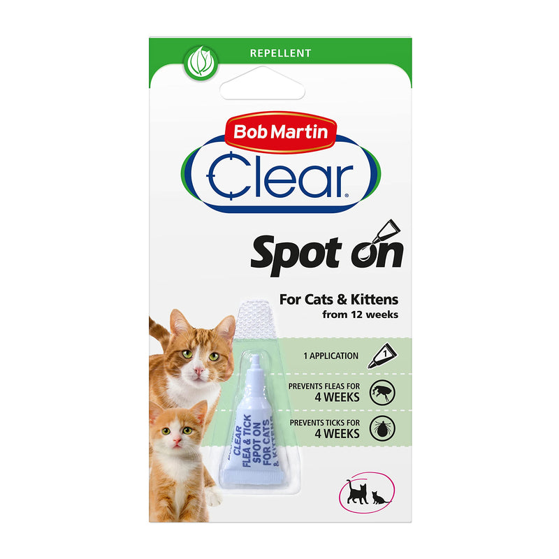 Bob Martin Clear | Flea & Tick Spot On for Cats and Kittens | Pesticide Free Repellent | Clinically Proven Prevention (1 Pipette) - PawsPlanet Australia