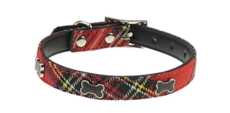 Big & Small Dogs Breed Red & Black Tartan Plaid Leather Dog Collar Red large - PawsPlanet Australia