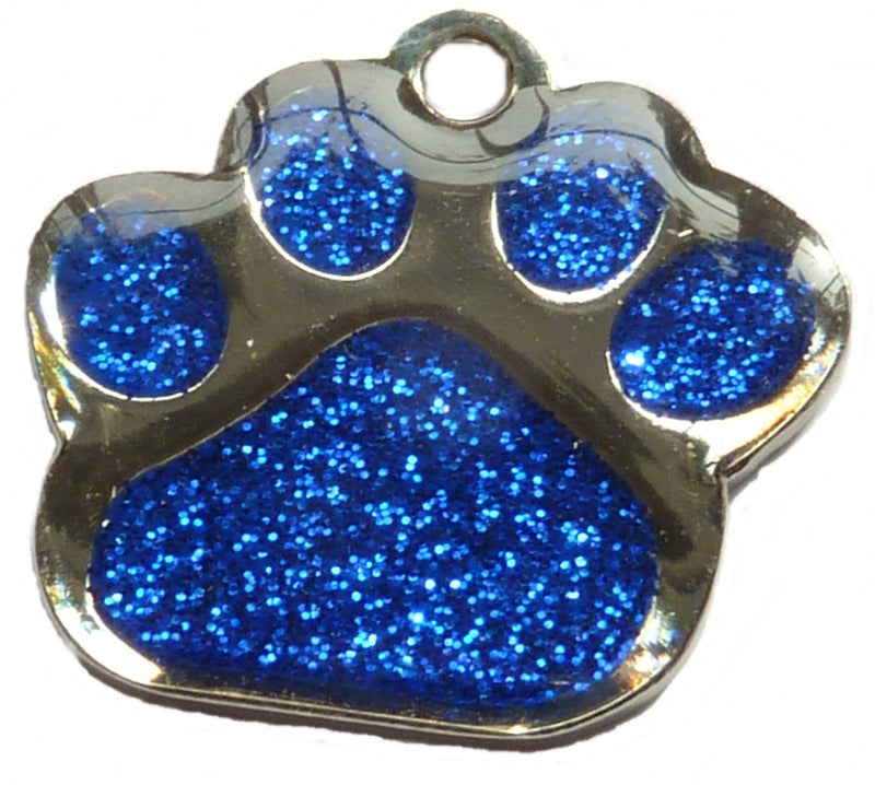 Quality Blue 27mm Glitter Paw Design Pet Id Tag, Dog, Cat, Free Engraving and P&P - PawsPlanet Australia