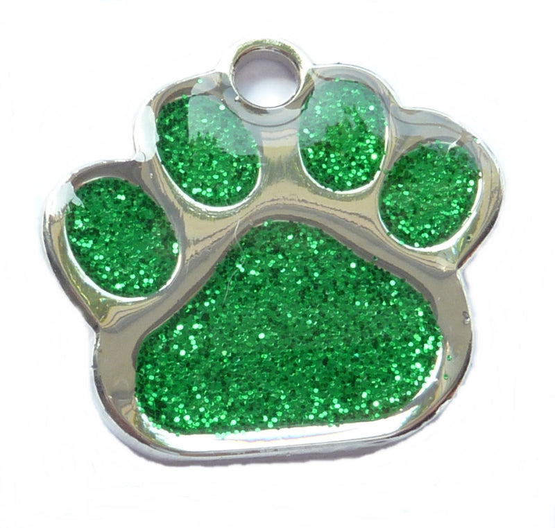 Quality Green 27mm Glitter Paw Design Pet Id Tag, Dog, Cat, Free Engraving and P&P - PawsPlanet Australia