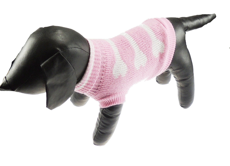 Glamour Girlz SMALL DOG BREED ONLY Cat Knit Pink & White Bone Roll Neck Girl Jumper Small Pink - PawsPlanet Australia