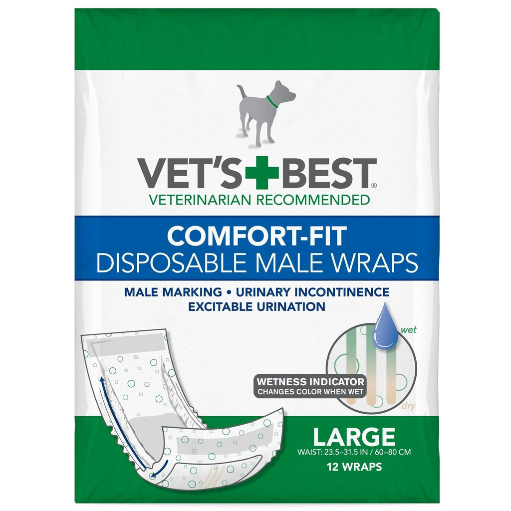 Vet's Best Comfort Fit Disposable Male Dog Diapers | Absorbent Male Wraps with Leak Proof Fit | Large 12 Pack - PawsPlanet Australia