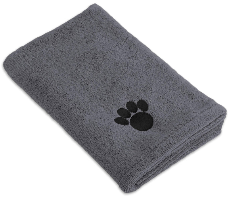Bone Dry DII Microfiber Dog Bath Towel with Embroidered Paw Print, 44x27.5, Gray - PawsPlanet Australia
