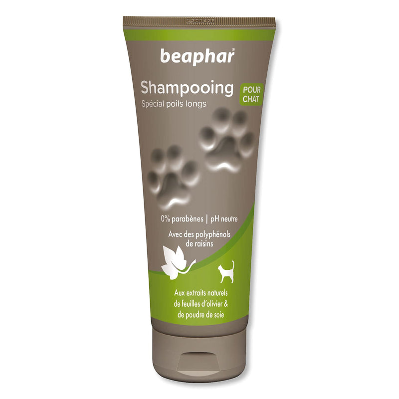 BEAPHAR Premium Long Haired Cat Shampoo - With Natural Olive Leaf Extracts & Silk Powder - Cleans, Moisturises and Easy Detangling - pH Neutral & Parben - 200ml - PawsPlanet Australia