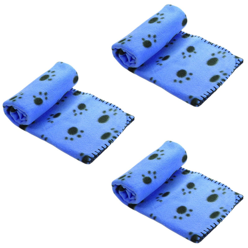 3 x Blue Soft Fleece Warm Pet Dog/Cat Bed Blankets - PawsPlanet Australia