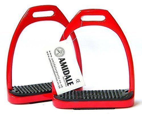 AMIDALE SPORTS ALUMINUM LIGHT WEIGHT STIRRUPS HORSE RIDING WITH TREADS 4.00 INCHES Red - PawsPlanet Australia