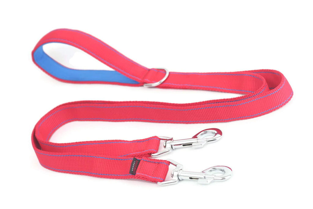 COUPLER DOUBLE DOG LEAD 100cm/1m/40in duplex with Lead DOUBLE with ADDITIONAL NEOPRENE HANDLE STRONG dog's leash/lead splitter HAND MADE, GENUINE DogDirect London Cou1mNeo (Red-blue) DN6 Red-blue - PawsPlanet Australia