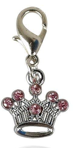 OFA Products Sparkly Diamante (Red or Pink) Stainless Steel Crown Shape Dog/Cat/Pet Charm Pendant (Pink Diamante) - PawsPlanet Australia