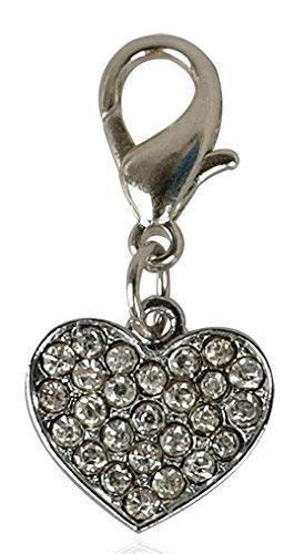 OFA Products Sparkly Diamante (Blue or Clear Diamante) Stainless Steel Heart Shape Dog/Cat/Pet Charm Pendant (Clear Diamante) - PawsPlanet Australia