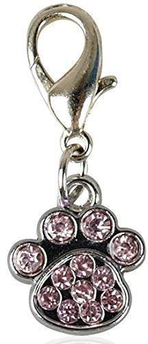 OFA Products Sparkly Diamante (Red or Pink) Stainless Steel Paw Print Shape Dog/Cat/Pet Charm Pendant (Pink Diamante) - PawsPlanet Australia