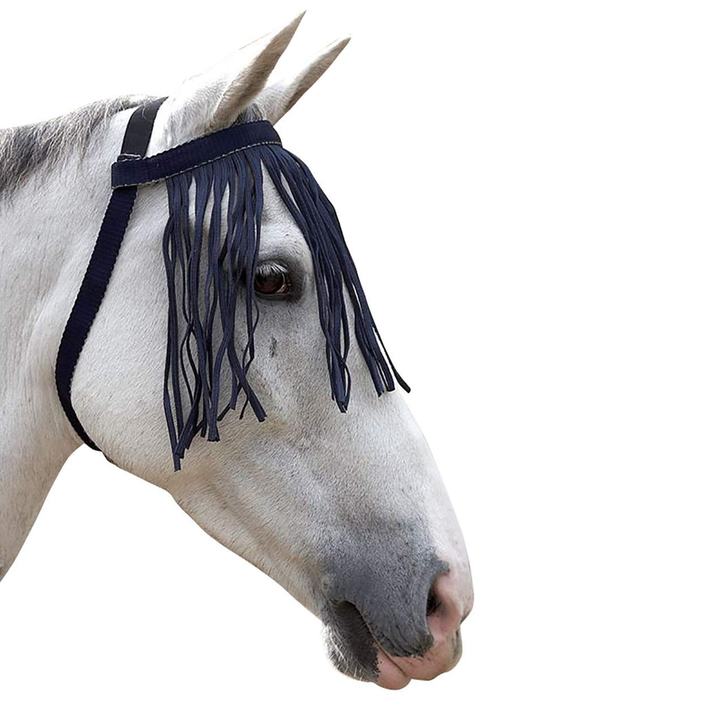 HY Free Fit Fly Fringes for Horses and Ponies, No Head Collar Is Required, Pony, Cob Size, Complete 3326p - Navy Blue / Silver, Pony - PawsPlanet Australia