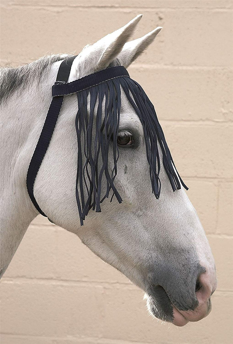 HY Free Fit Fly Fringes for Horses and Ponies, No Head Collar Is Required, Pony, Cob Size, Complete 3326p - Navy Blue / Silver - PawsPlanet Australia