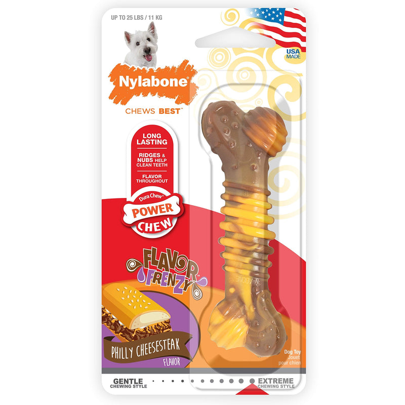 Nylabone Extreme Tough Dog Chew Toy Bone, Durable, Cleans Teeth, Beef & Cheese, Small, for Dogs Up to 11 kg S - PawsPlanet Australia