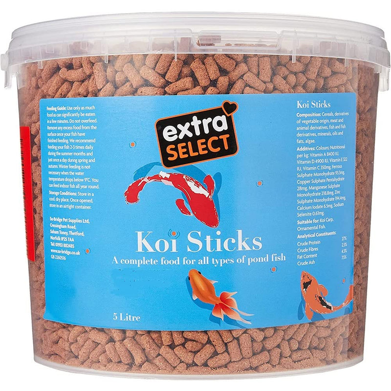 Extra Select Complete Koi Sticks Fish Food Tub, 5 Litre 5 l (Pack of 1) Single - PawsPlanet Australia