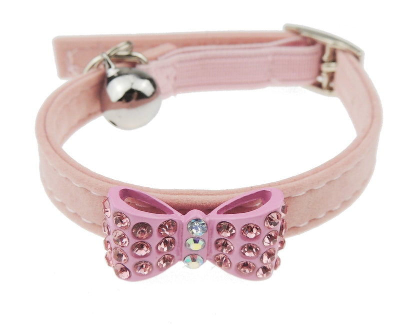 Glamour Girlz Super Cute Solid & Jungle Animal Print Diamante Studded Bow Tie Cat Collar- In Pink - PawsPlanet Australia