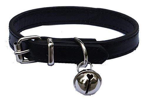 Lanyarco Black Leather Pet Collars for Cats,Baby Puppy Dog,Adjustable 8"-10.5" Kitten Collar with Bell - PawsPlanet Australia