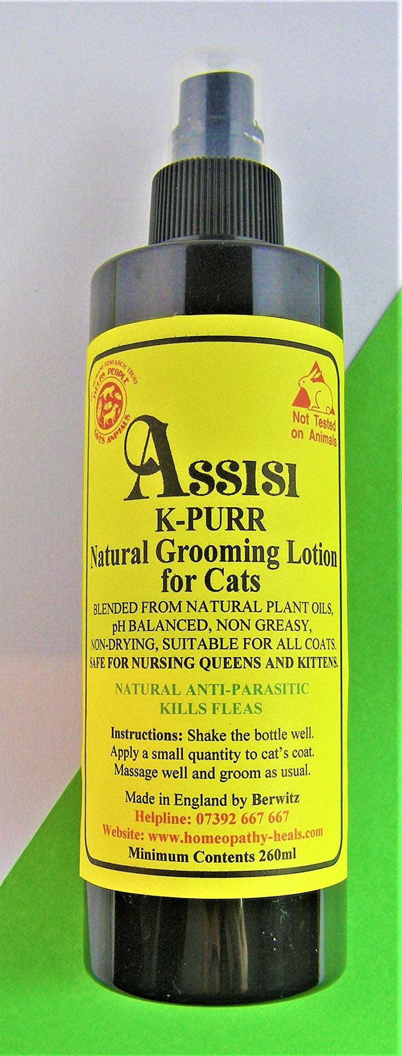 ASSISI VETERINARY Natural Grooming Lotion Cats Kittens Safe non-toxic finger nozzle spray 260ml bottle - PawsPlanet Australia
