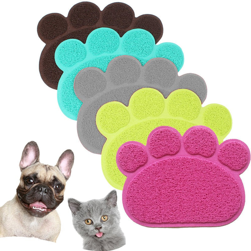 JOYJULY PVC Pet Dog Cat Puppy Kitten Dish Bowl Food Water Placemat Mat Paw Shape (Blue) Blue - PawsPlanet Australia