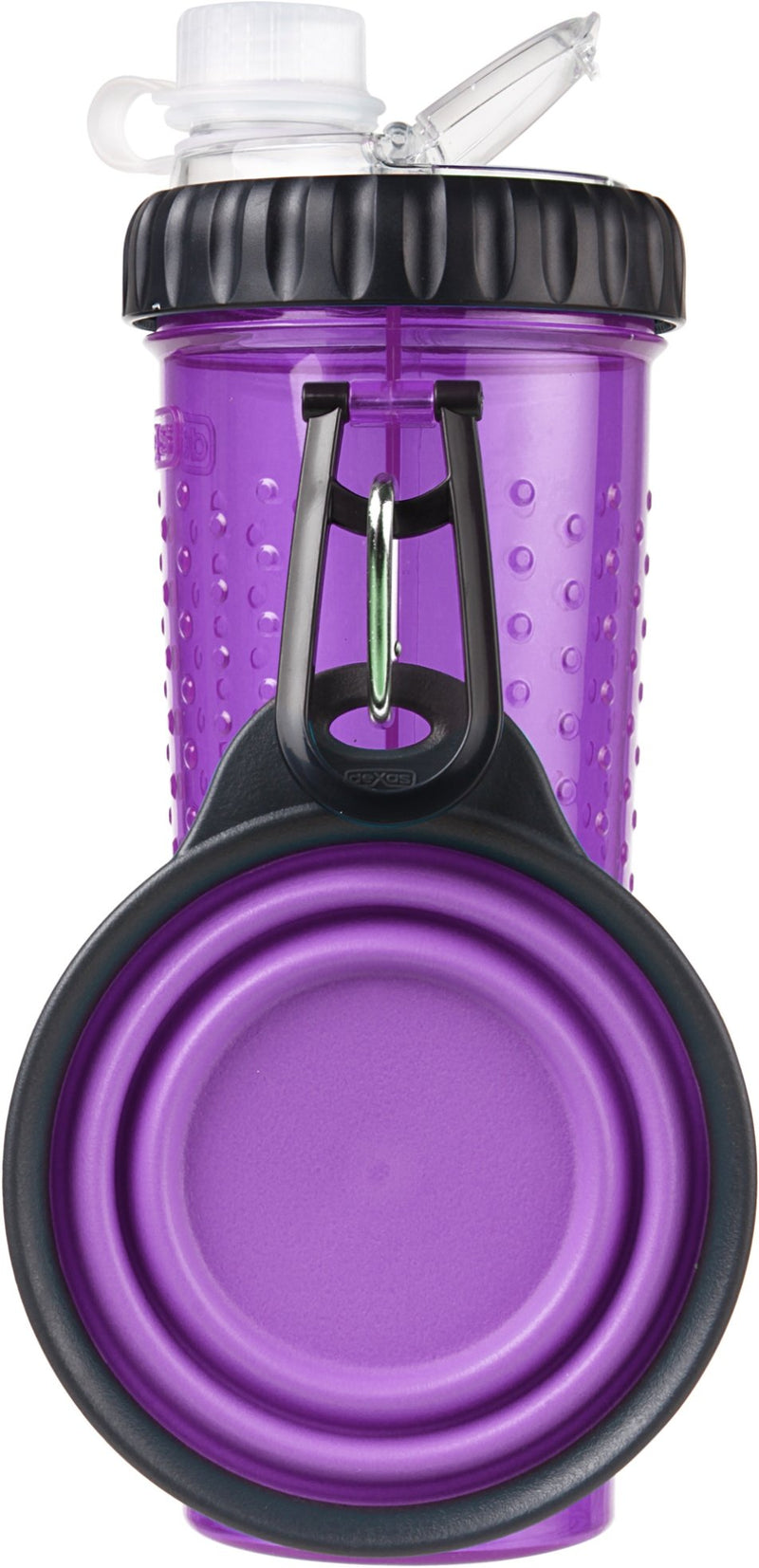 Dexas Popware for Pets Snack Duo Dual Chambered Hydration Bottle and Snack Container with Collapsible Pet Cup, Purple - PawsPlanet Australia