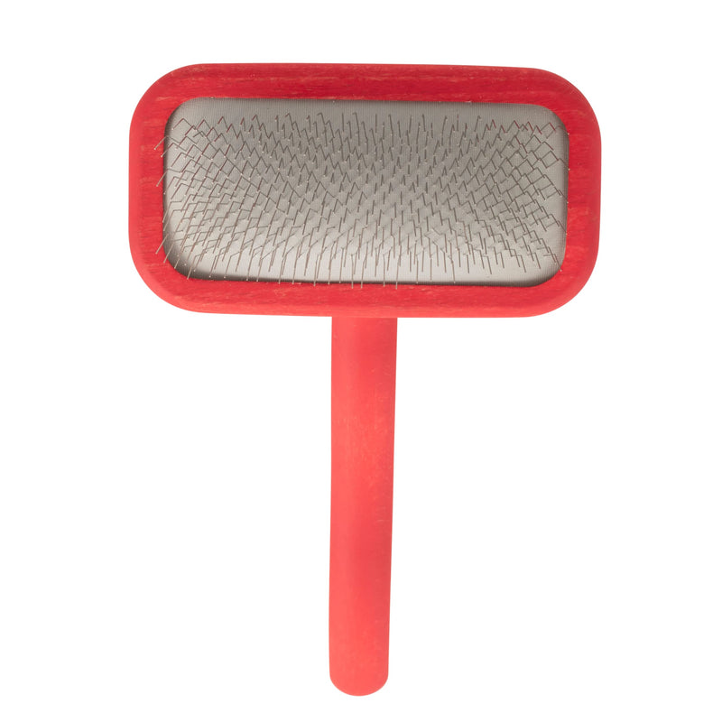 Chris Christensen Dog Brush, Mark II Small Slicker Brush, Groom Like a Professinal, Stainless Steel Pins, Lightweight Beech Wood Body, Ground and Polished Tips, Red - PawsPlanet Australia