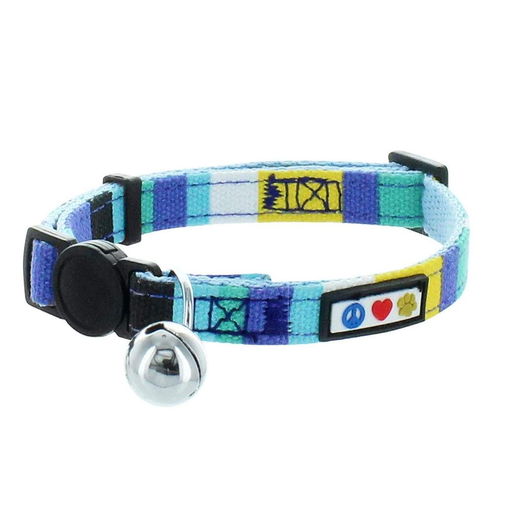 Pawtitas Pet Multicolor Cat Collar with Safety Buckle and Removable Bell Cat Collar Kitten Collar Blue / White / Yellow / Teal Cat Collar Multicolor 🍭Blue / White / Teal - PawsPlanet Australia