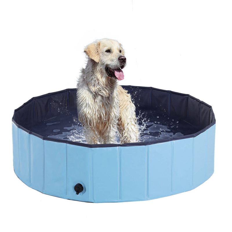 PawHut Foldable Dog Paddling Pool Pet Cat Swimming Pool Indoor/Outdoor Collapsible Summer Bathing Tub Shower Tub Puppy Washer (Blue, Φ120 × 30H cm) Blue - PawsPlanet Australia