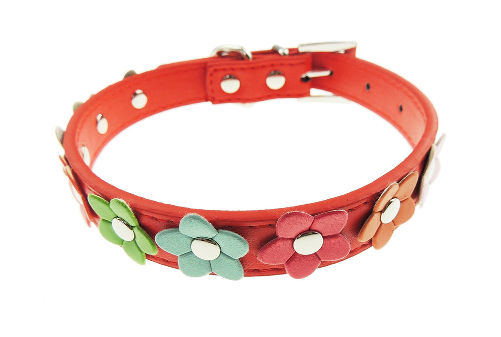 Leather Look Colourful Daisy Flower Cat Dog Collar Small Red - PawsPlanet Australia