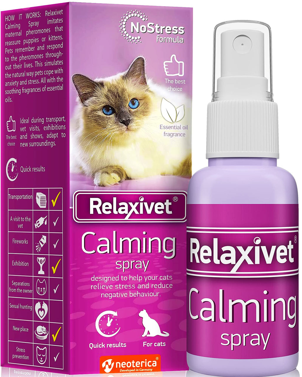 Pheromone Calming Spray for Cats (50ML) | Improved DE-Stress Formula | Reduces Anxiety During Travel, Fireworks, Vet Visits | Relieve Stress, Scratching, Fighting, Hiding - PawsPlanet Australia