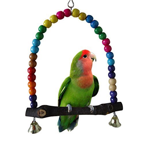 Parrot Toys Wooden Bird Swings, 5.5''x 5.6'' Multi-color Conure Cockatiel Swing Hanging Toys for Small Animal, Parakeets,Budgie - PawsPlanet Australia
