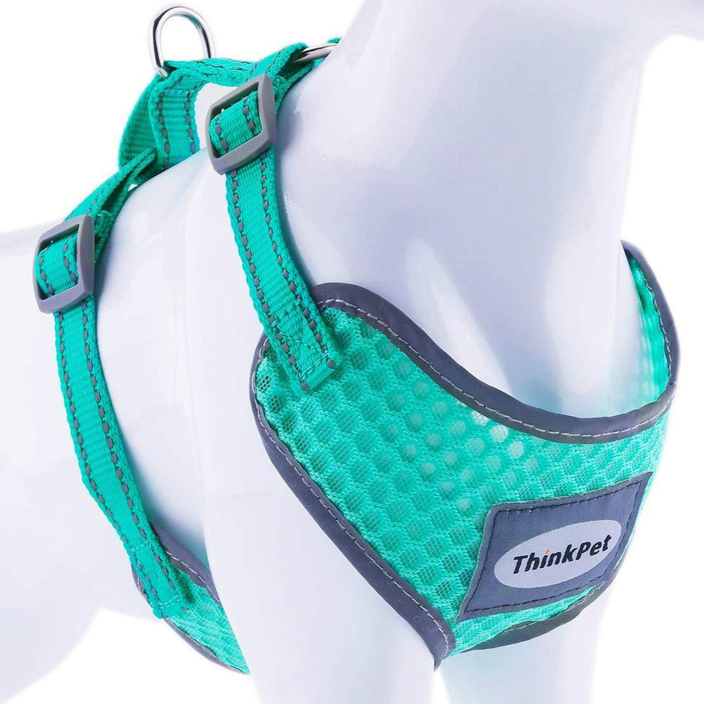 [Australia] - ThinkPet Reflective Breathable Soft Air Mesh No Pull Puppy Choke Free Over Head Vest Ventilation Harness for Puppy Small Medium Dogs and Cats M(Neck 10-18 in/Chest 15-23 in) Neon Green 