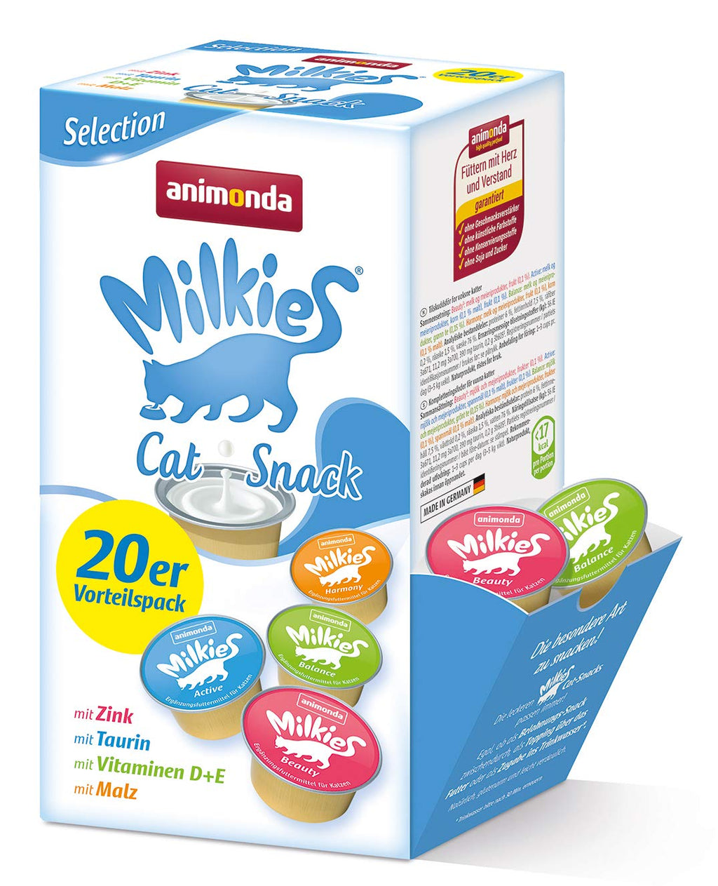 animonda Milkies Power, cat milk portions, selection, 20 cups at 15g 15 g (Pack of 1) - PawsPlanet Australia