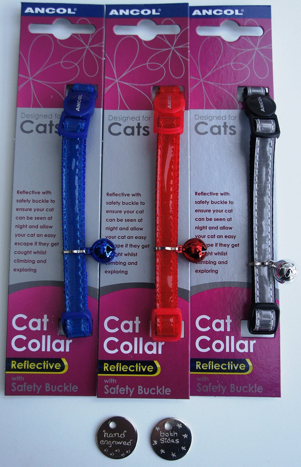 Ancol GLOSS SAFETY CLIP CAT COLLAR x 1 WITH BELL AND ENGRAVED ID TAG - PLEASE TICK GIFT MESSAGE BOX TO REQUEST COLOUR CHOICE AND ENGRAVING DETAILS - PawsPlanet Australia