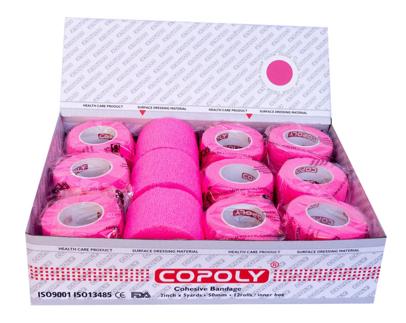 12 Rolls Cohesive elastic VET WRAP bandages, SUPERIOR QUALITY Various sizes and colours (5 cm/2 inch, Fluorescent Pink) 5 cm/2 inch - PawsPlanet Australia