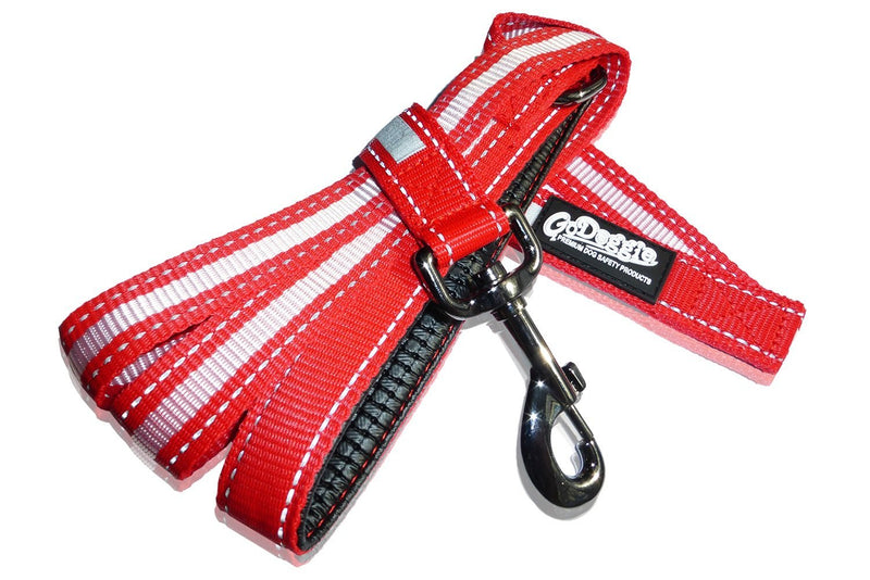 GoDoggie Reflective Dog Lead, Improved Dog Visibility & Safety, Reflective Stitching & Strips, Foam-Padded Comfy Handle, D-Ring, Premium Quality Components, Lifetime Guarantee, RED LARGE - PawsPlanet Australia