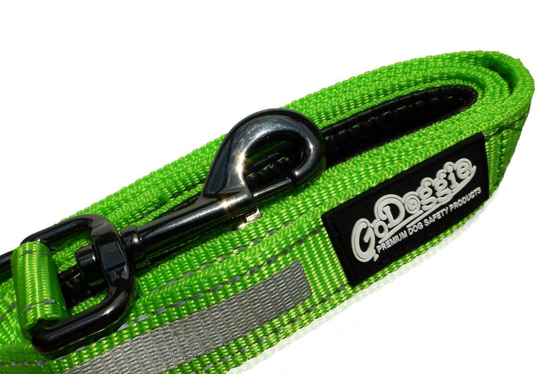 GoDoggie Reflective Dog Lead, Improved Dog Visibility & Safety, Reflective Stitching & Strips, Foam-Padded Comfy Handle, D-Ring, Premium Quality Components, Lifetime Guarantee, GREEN LARGE - PawsPlanet Australia