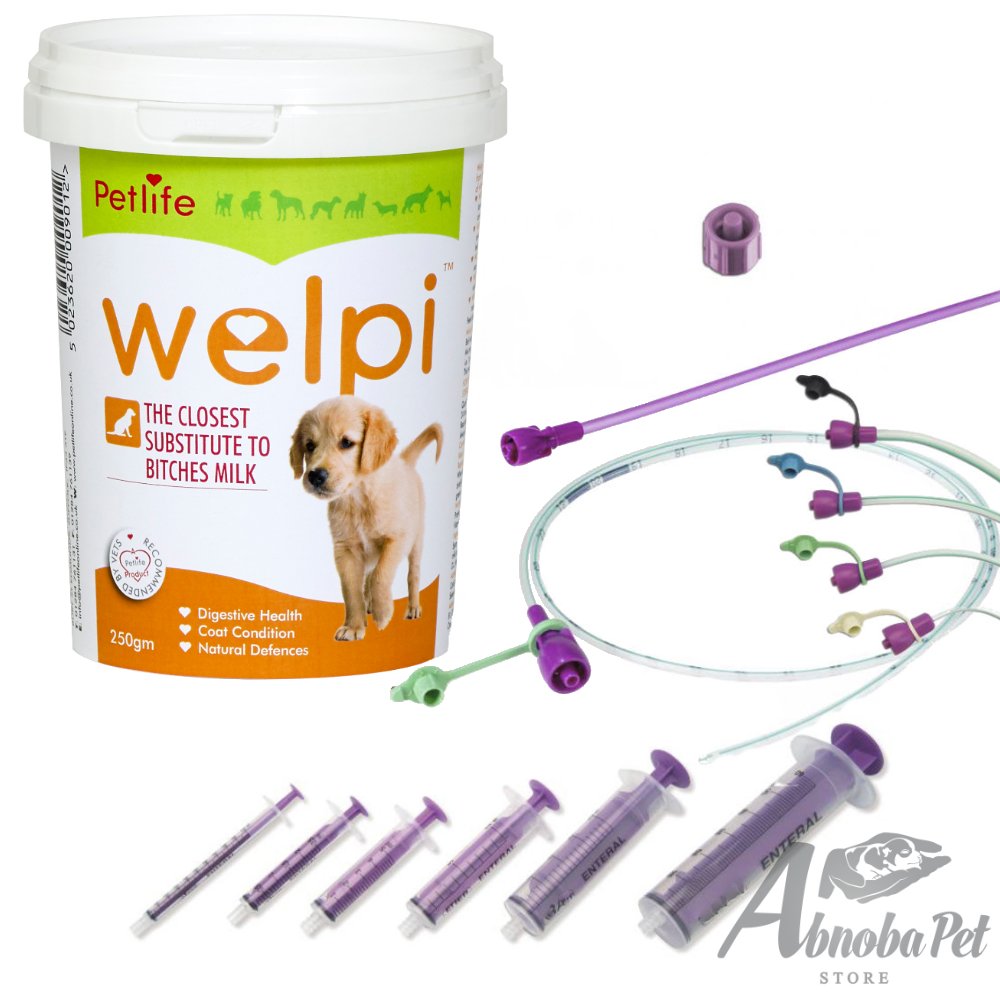 Welpi 250g Puppy Milk & 8 French Tube 40cm long - soft DEHP-Free PVC with special connector to prevent contamination from non-feeding syringes. (2.67mm OD) Large Breeds / Extra Large Breed Puppies (Whelpi Milk Ideal for puppies, bitches, and convalesci... - PawsPlanet Australia