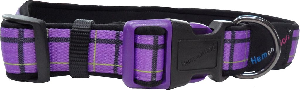 HEM & BOO Purple Check Padded Dog Collar, Medium, Purple Check - PawsPlanet Australia